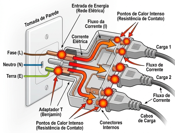 Adaptador T: O Risco Real de Incêndio que Você Ignora